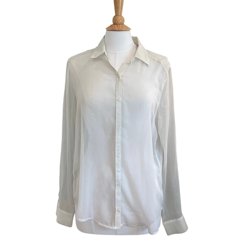 Abercrombie & Fitch Ivory Sheer Long Sleeve Button Down Blouse, Coquette, S